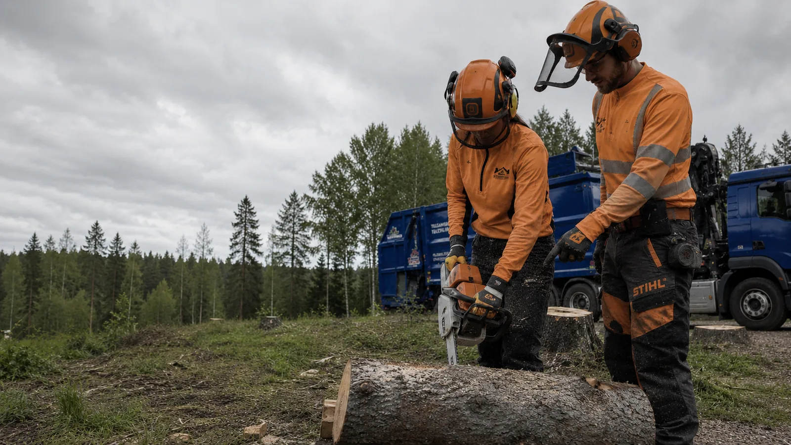 Motorsåg i arbete